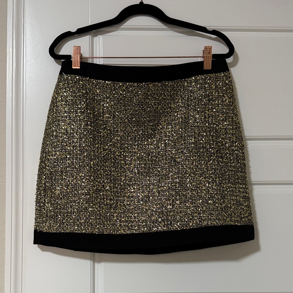 Amanda Uprichard Glittering Gold Mini Skirt with Black Accents